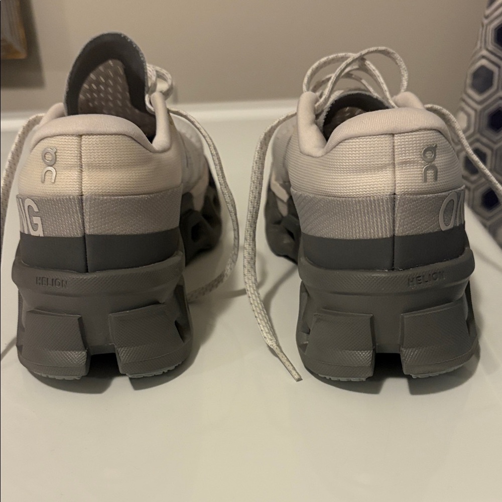 On Running Cream and Gray Athletic Shoes - Picture 8 of 10